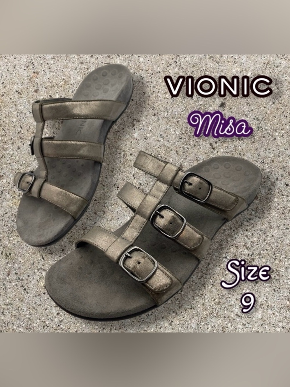 Vionic MISA SLIDE SANDAL Pewter Size 9